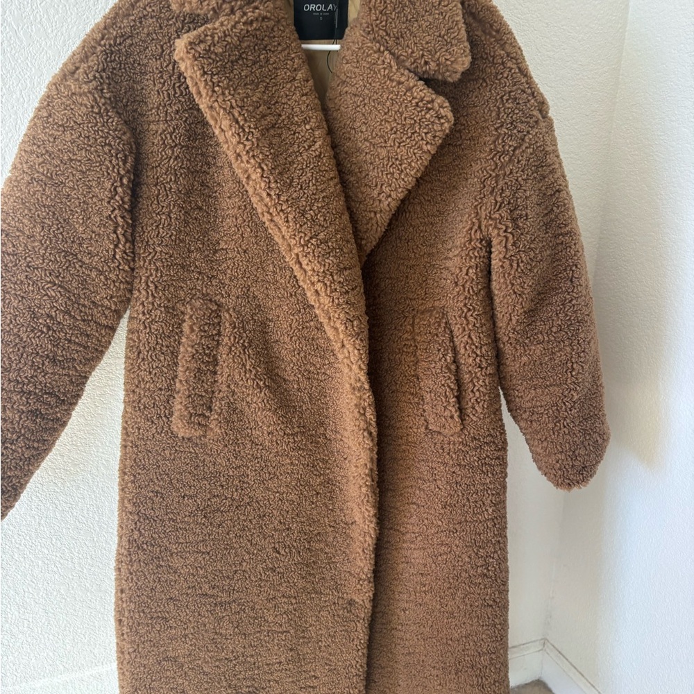 OROALY Women’s Brown Teddy Faux-Sherpa Coat